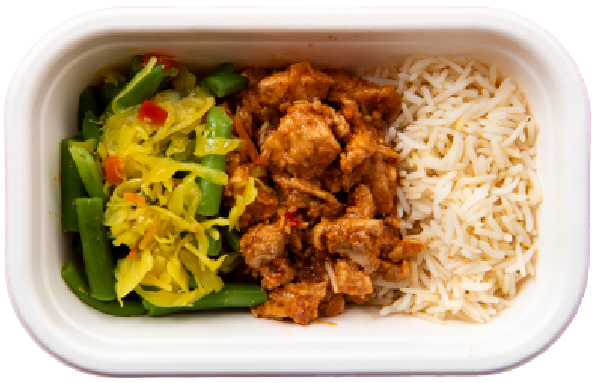 Droogtrainen - Kip sate - atjar - sperziebonen - basmati rijst